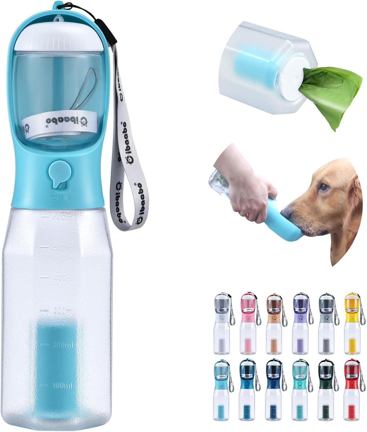 Cibaabo Dog Water Bottle with Built-in Bowl